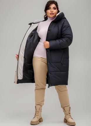 Стильная теплая зимняя куртка пальто стеганое с капюшоном матовая5 фото