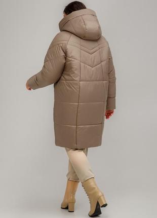Стильная теплая зимняя куртка пальто стеганое с капюшоном большие размеры3 фото