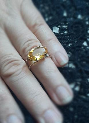 Лаконичное кольцо с природным цитрином. серебро 9256 фото