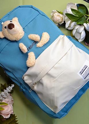Школьный рюкзак с игрушкой teddy bear, бирюзовый, 23-13