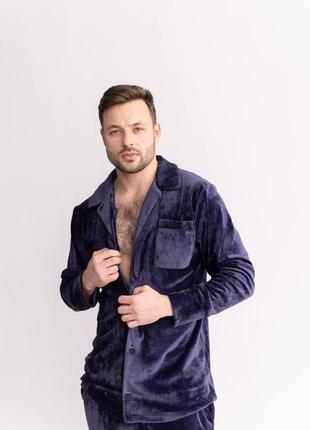 Якісна чоловіча піжама сорочка та штани плюш велюр, плюшева піжама для чоловіків, домашній костюм