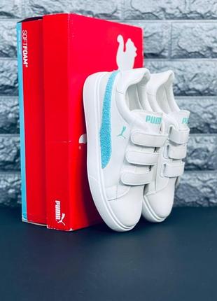 Puma кроссовки женские/ подростковые белые с голубыми вставками размеры 36-414 фото