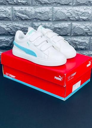 Puma кроссовки женские/ подростковые белые с голубыми вставками размеры 36-416 фото