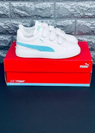 Puma кроссовки женские/ подростковые белые с голубыми вставками размеры 36-419 фото