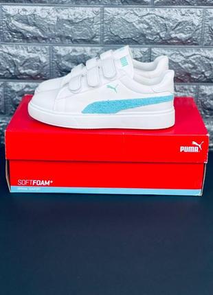 Puma кроссовки женские/ подростковые белые с голубыми вставками размеры 36-413 фото