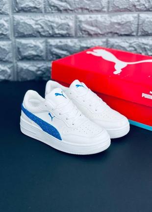 Puma кроссовки белые с синими вставками женские или подростковые размеры 36-421 фото