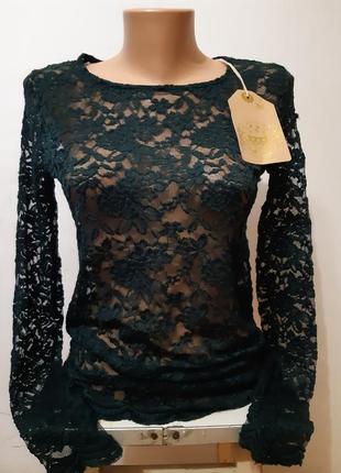 Красива ажурна блуза смарагдового кольору1 фото