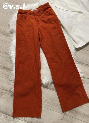 Оранжевые вельветовые брюки палаццо1 фото
