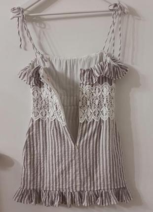 Бавовняна сукня міні з зав'язками на плечах5 фото