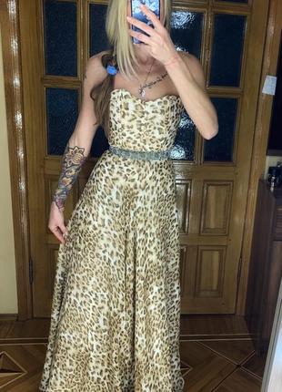 Платье принцессы в пол леопард шифон