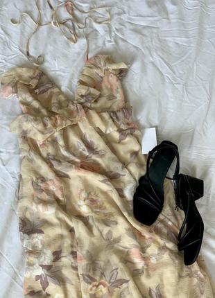 Длинное шифоновое платье, нежное женское платье с цветами, летнее платье h&amp;m