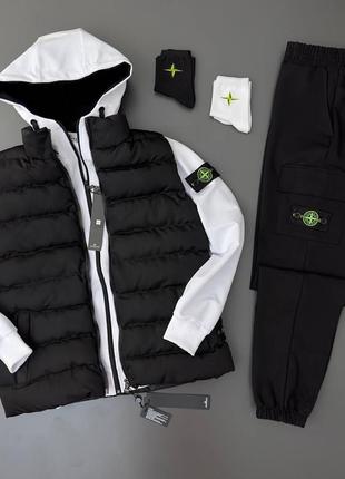 Осенний чёрный спортивный костюм комплект stone island осінній чорний костюм stone island