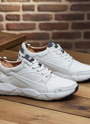 Мужские кожаные белые кроссовки Power puma, чоловічі білі кросівки із натуральної шкіри 40-45рр