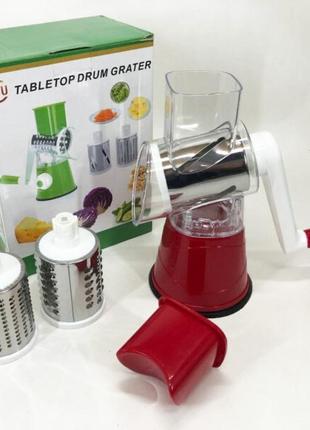 Овочерізка мультислайсер tabletop drum grater kitchen master терка для овочів та фруктів 3 насадки.7 фото