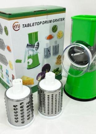 Овочерізка мультислайсер tabletop drum grater kitchen master терка для овочів та фруктів 3 насадки.3 фото