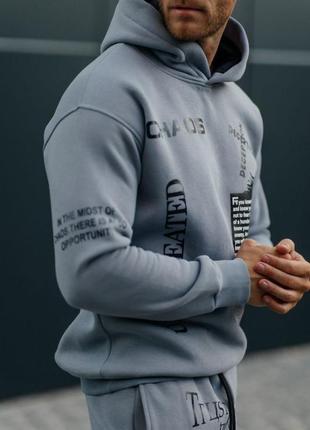 Тёплый серый спортивный костюм на флисе с капюшоном серый спортивный костюм на флисе3 фото