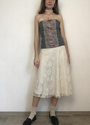 100% шелк. кружевная юбка на лето натуральная бежевая2 фото