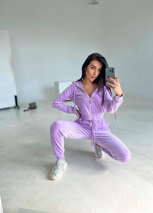 Женский малиновый велюровый костюм спортивный костюм