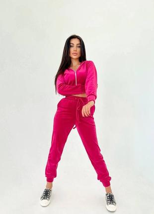 Жіночий червоний велюровий костюм спортивний костюм2 фото