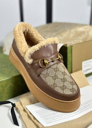 Лоферы туфли с мехом натуральные кожаные коричневые бежевые брендовые6 фото