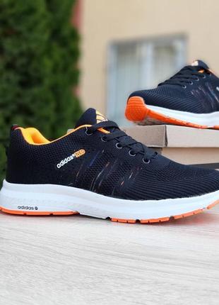 Кросівки літні жіночі бігові в стилі adidas neo чорні / жовтогарячі, адідас нео