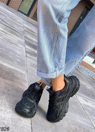 Женские кроссовки, черные, экокожа/текстиль/резина6 фото