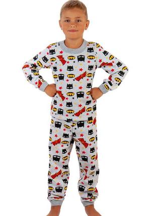 Тепла піжама з начосом, утеплена дитяча піжама на байці, пижама для мальчиков человек паук, бетмен8 фото