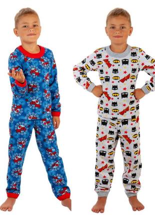 Тепла піжама з начосом, утеплена дитяча піжама на байці, пижама для мальчиков человек паук, бетмен1 фото