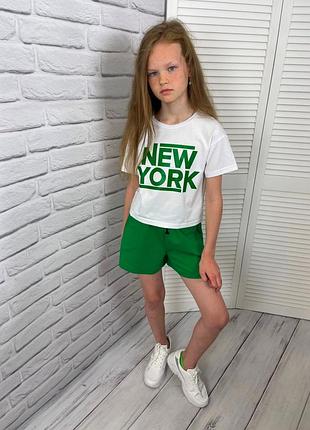 Костюм (футболка + шорты) new york - белый/зеленый арт. 463