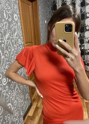 Яркое оранжевое платье короткое распродажа4 фото