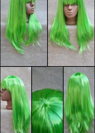 Перука зелена карнавальна з довгим прямим волоссям1 фото