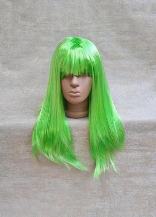 Перука зелена карнавальна з довгим прямим волоссям2 фото