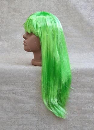 Перука зелена карнавальна з довгим прямим волоссям4 фото