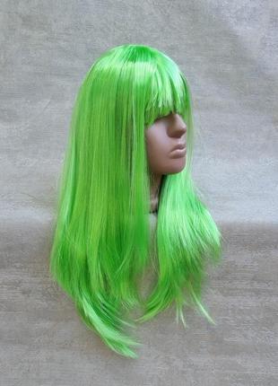 Перука зелена карнавальна з довгим прямим волоссям6 фото