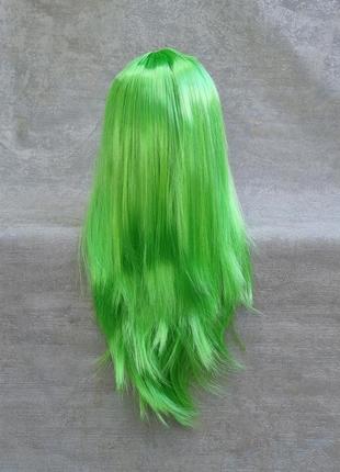 Перука зелена карнавальна з довгим прямим волоссям3 фото