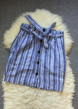 Льняная натуральная юбка лён с плясом в полоску1 фото
