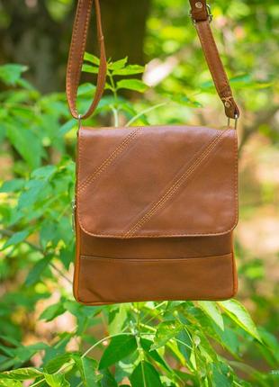 Жіноча сумка керрі — сумка з натуральної шкіри.  колір світла коричневий3 фото