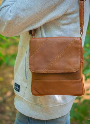 Жіноча сумка керрі — сумка з натуральної шкіри.  колір світла коричневий1 фото