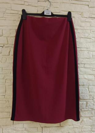 Дизайнерская трикотажная женская юбка мидия с лампасами батал размер 48 50
