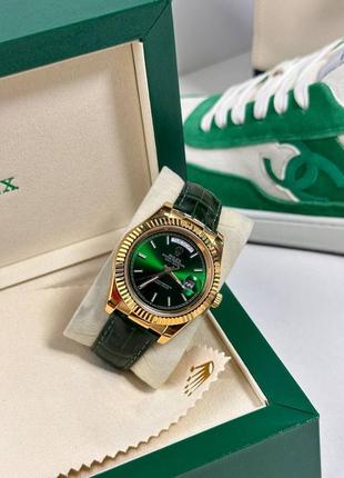 Часы наручные женские зелёные золотистые брендовые в стиле ролекс rolex