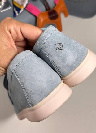 Туфли лоферы женские замшевые голубые брендовые в стиле лоро loro piana3 фото