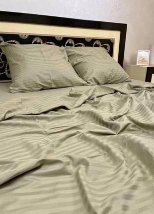 Страйп-сатин, комплект постельного белья, оливковый3 фото