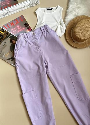 Женские лиловые штаны карго bershka2 фото