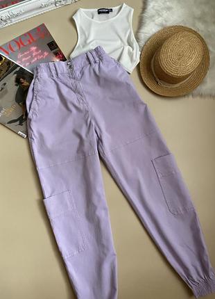 Женские лиловые штаны карго bershka6 фото
