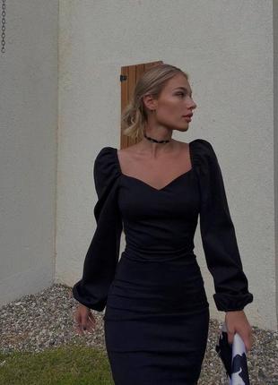 Женское черное элегантное платье меди с длинными рукавами модное базовое лето тренд 2023