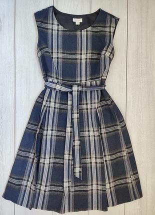 Шерстяное платье сарафан в клетку под пояс встречную складку monsoon