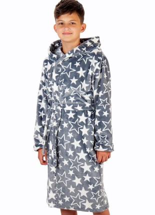 Подростковый теплый махровый халат велсофт, плюшевый банный халат с поясом космос, звезды, планеты, махровый халат2 фото