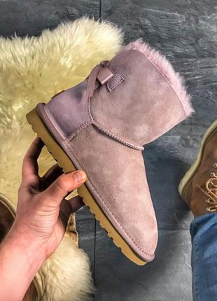 Угги зимние женские ugg mini bailey bow 2 pink, уги/угі с мехом4 фото