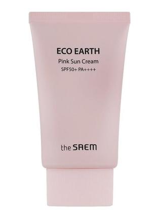 Сонцезахисний крем з каламіном the saem eco earth power pink sun cream spf50 + pa +++ 50 г