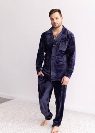Качественная мужская пижама рубашка и штаны плюш велюр, плюшевая пижама для мужчин, мужской домашний костюм